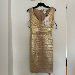 Herve Leger Paris gold dresS BRAND NEW WITH TAGS